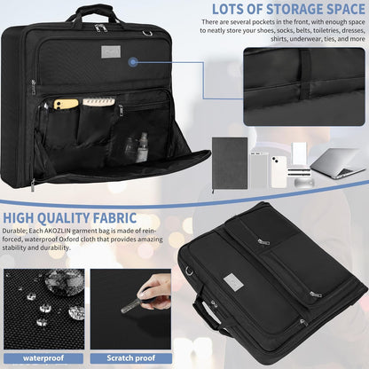 AKOZLIN Travel Luggage Garment Bag Foldable Hanging Suit Bag with Shoulder Strap For Men Women Business Black