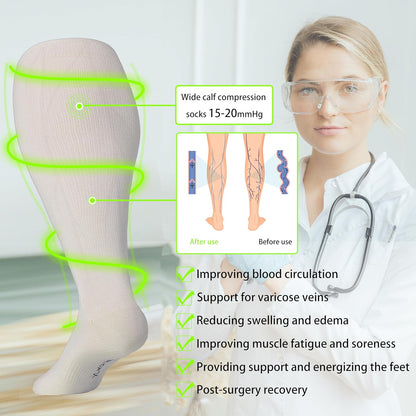 LEVSOX Wide Calf Compression Socks for Women&Men Plus Size 15-20mmHg Knee High Large Support Stockings for Circulation