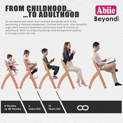 Abiie Beyond Junior Wooden High Chair with Tray - Adjustable and Convertible High Chair for Babies and Toddlers - 6 Months to 250 Lb - Water Resistant - Natural Wood with Lilac Cushion