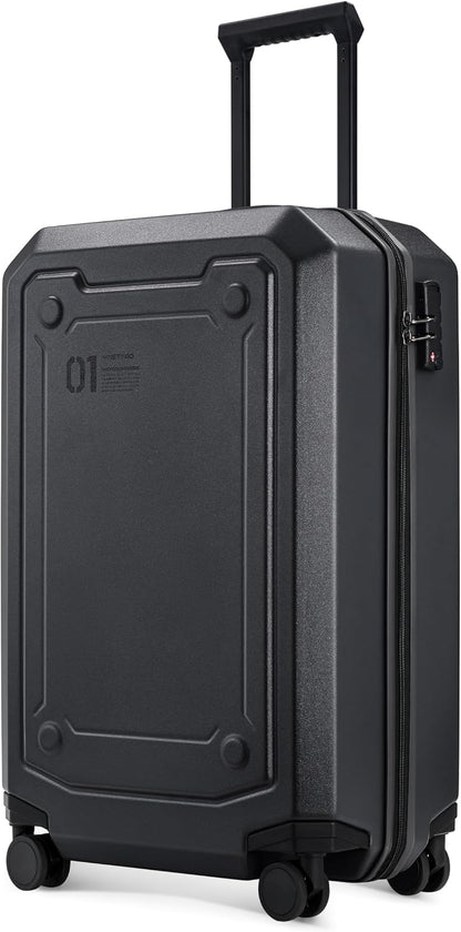 NINETYGO Carry On Luggage 22x14x9 Airline Approved, Carry On Suitcase with Smooth Double Spinner Wheels, Hard Shell PC+ABS Suitcase Carry-On, Lightweight Travel Luggage, TSA Approved (Black, Sahara)
