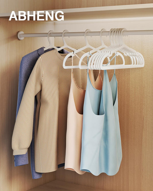 50 Pack Clothes Hangers, Non Slip Plastic Coat Hangers, Space Saving Hangers, Heavy Duty, Hanging Dry Wet Clothes, 16.4" x 8.3", White, UAPY0550W