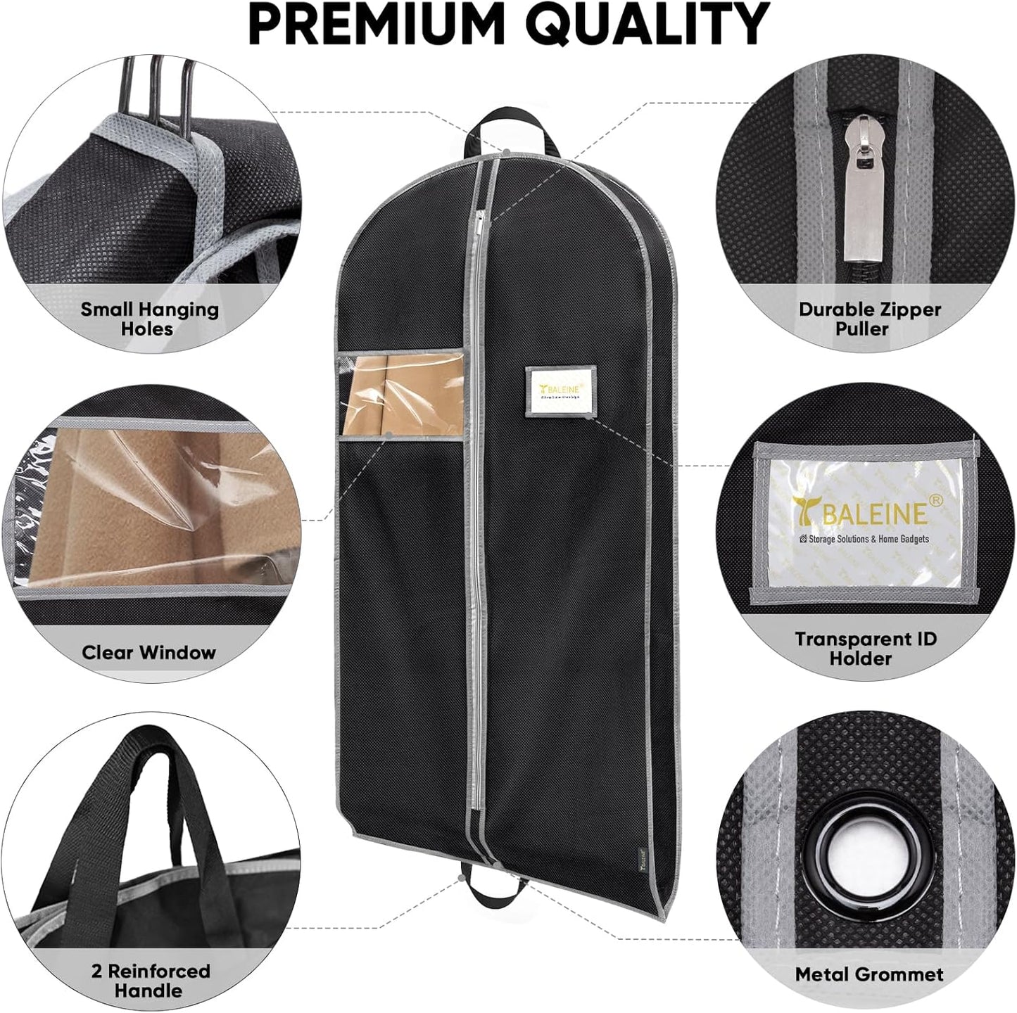 BALEINE 2PK Heavy Duty Garment Bag with Shoe Storage Travel Bag for Dresses, Suit, Coats Travel Essential (60", Black)