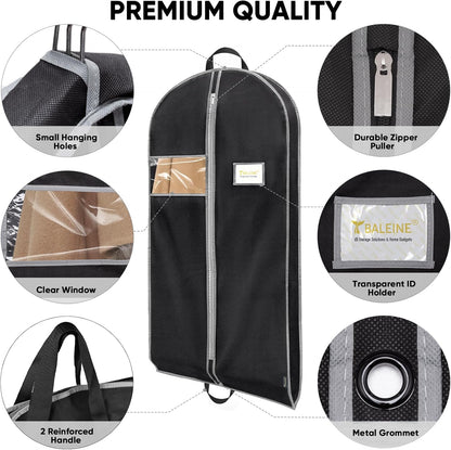 BALEINE 2PK Heavy Duty Garment Bag with Shoe Storage Travel Bag for Dresses, Suit, Coats Travel Essential (60", Black)