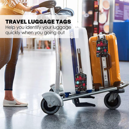 2 Pack Luggage Tags for Suitcases Women Men Kids, Go Travel-World Bag Tags for Leather Luggage with Waterproof Suitcase Tags Privacy Cover Name ID Label Steel Loop for Travel Bag Suitcase