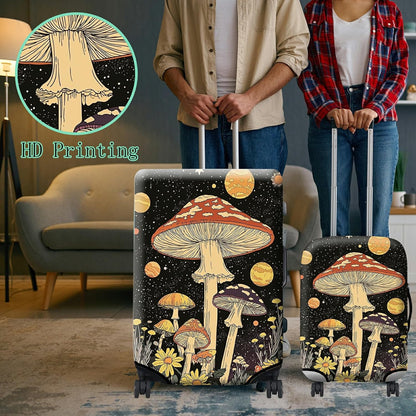 Luggage Cover + Tag, Mushrooms Travel Suitcase Protector for 18-20 inch Luggage (S) with Concealed Zipper, Washable Elastic Cloth, Dustproof, Anti-Scratch