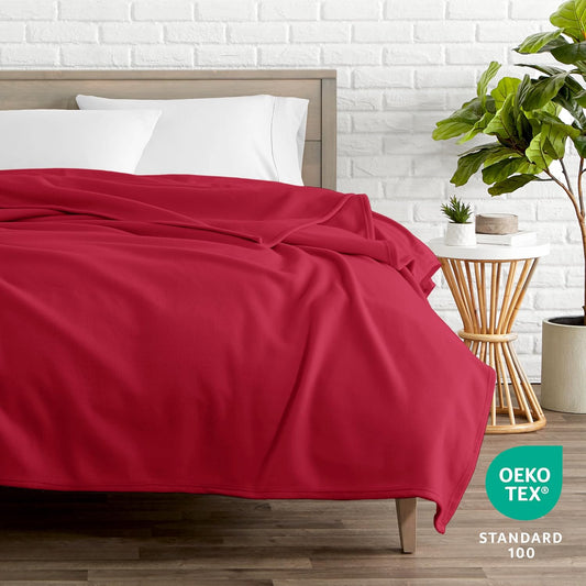 Bare Home Polar Fleece Blanket - Extra Long - Red - Warm & Cozy - Premium Fleece Throw for Bed, Sofa, Camping, Travel and Cold Nights - Lightweight Blanket (Twin/Twin XL, Red)