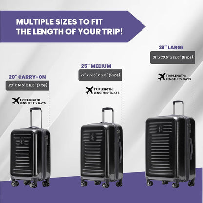 Spyder Rails 20 Inch Expandable Hardside Upright Suitcase with 360° Spinner Wheels, TSA Approved Lock, Black