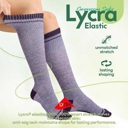 Compression Socks Women & Men, 15-20 mmHg Bamboo Viscose Knee High Soft Support for Flying Travel Daily