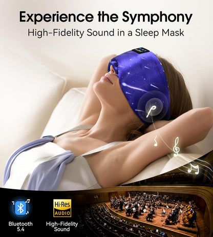 MUSICOZY Mulberry Silk Bluetooth Sleep Mask with HD Stereo Sound, Wireless Sleep Headband Headphones for Side Sleepers, Adjustable Size, Total Light Blocking, Perfect for Travel Relaxation Sleep