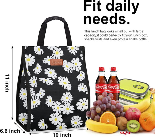 Lunch Bags for Women Insulated Reusable Lunch Tote with Internal Pocket, Lunch Tote bag for Work（Daisy）
