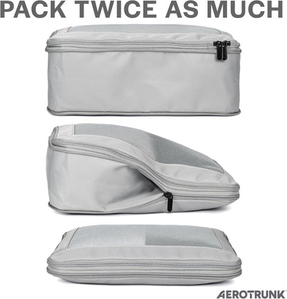 Compression Packing Cubes for Travel - Luggage Organizer Bags - Double Zipper Packing Cubes for Suitcases (6-Pack, Light Grey)