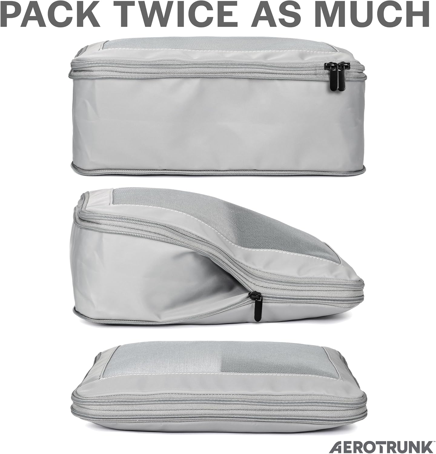 Compression Packing Cubes for Travel - Luggage Organizer Bags - Double Zipper Packing Cubes for Suitcases (2-Pack, Light Grey)