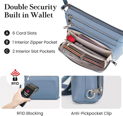 befen Genuine Leather Crossbody Bags for Women, Lightweight Medium Anti-Theft Shoulder Purse with Built in RFID Wallet