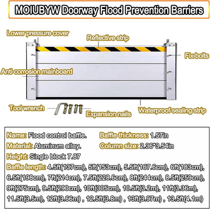 Reusable Flood Barrier, 3/4/5/6/7/8/9/10/11/12/13ft Long Heavy Duty Aluminum Water Barrier Shield for Sliding Glass Door/Driveway/Home Doorway, Removable Stopper Shield with Rubber(H 1.3ft