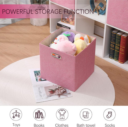 Pink Cube Storage Organizer Bins 13x13x13 Inch, 4 Pack Collapsible Organization Baskets with Handles, Thick Fabric Foldable Storage Boxes for Kallax Shelf Bookcase Closet Cabinet