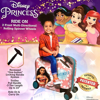 Fast Forward Ride-On 18" Suitcase For Kids/Tow-Along Toddler Carry-On Luggage With Wheels (Moana)