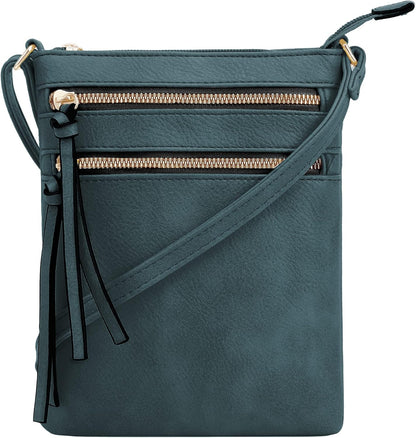 DELUXITY | Crossbody Purse Bag | Functional Multi Pocket Double Zipper Purse | Adjustable Strap | Medium Size Purse |GN