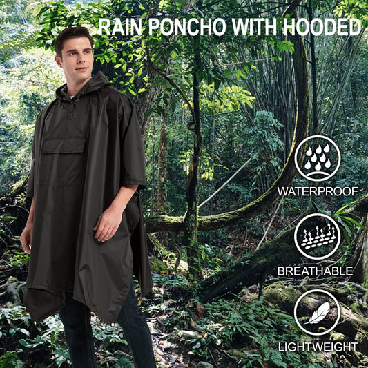 salamra Hooded Rain Poncho Waterproof Raincoat Jacket for Men/Women/Adults with Pocket