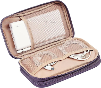 NISHEL Travel Cord Organizer Case, Double Layers Tech Electronic Bag, Essentials for Charger, Cable, Phone, Flash drive, Purple
