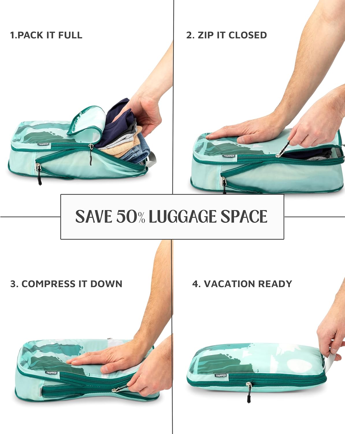 Compression Packing Cubes Set for Travel - Lightweight, Durable Clothes Organizer for Carry-On Luggage and Suitcases by TRIPPED Travel Gear