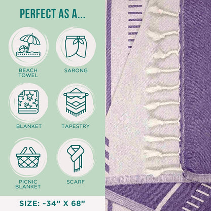 Sand Cloud Turkish Beach Towel - Sand Free - 100% Organic Turkish Cotton Yarn - Quick Dry Towel for Beach, Picnic, Blanket or Bath Towel - As Seen on Shark Tank - Santa Fe (Purple)
