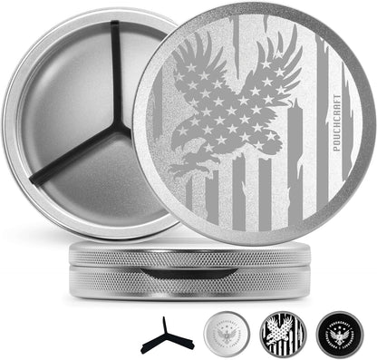 Metal Pouch Can | Metal Container | Slim EDC Pocket Tin | Airtight & Moisture-Resistant | Compact Daily Organizer | Pill Case & Travel Tin | Father’s Day Gift for Dad | (American Flag, Silver, Tall)