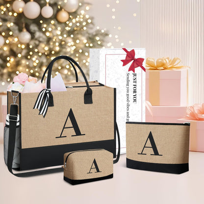 BAGAIL Initial Tote Bag, Personalized Birthday Gifts for Women, Teacher, Friends, Mom, Wedding, Monogrammed Beach Bag