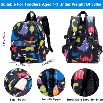 Accmor Toddler Backpack Leash with Anti Lost Wrist Link, Cute Mini Child Walking Harnesses Keep Kids Close Back Pack Rope Tether Rein for Baby Boys (Black/Dino)