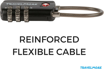 2 Pack TSA Approved Travel Combination Cable Luggage Locks for Suitcases & Backpacks - Black