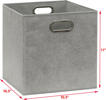SIMPLE HOUSEWARE 11-Inch Collapsible Fabric Cube Storage Bin with Handles, Printed Design, 6 Pack, Gray