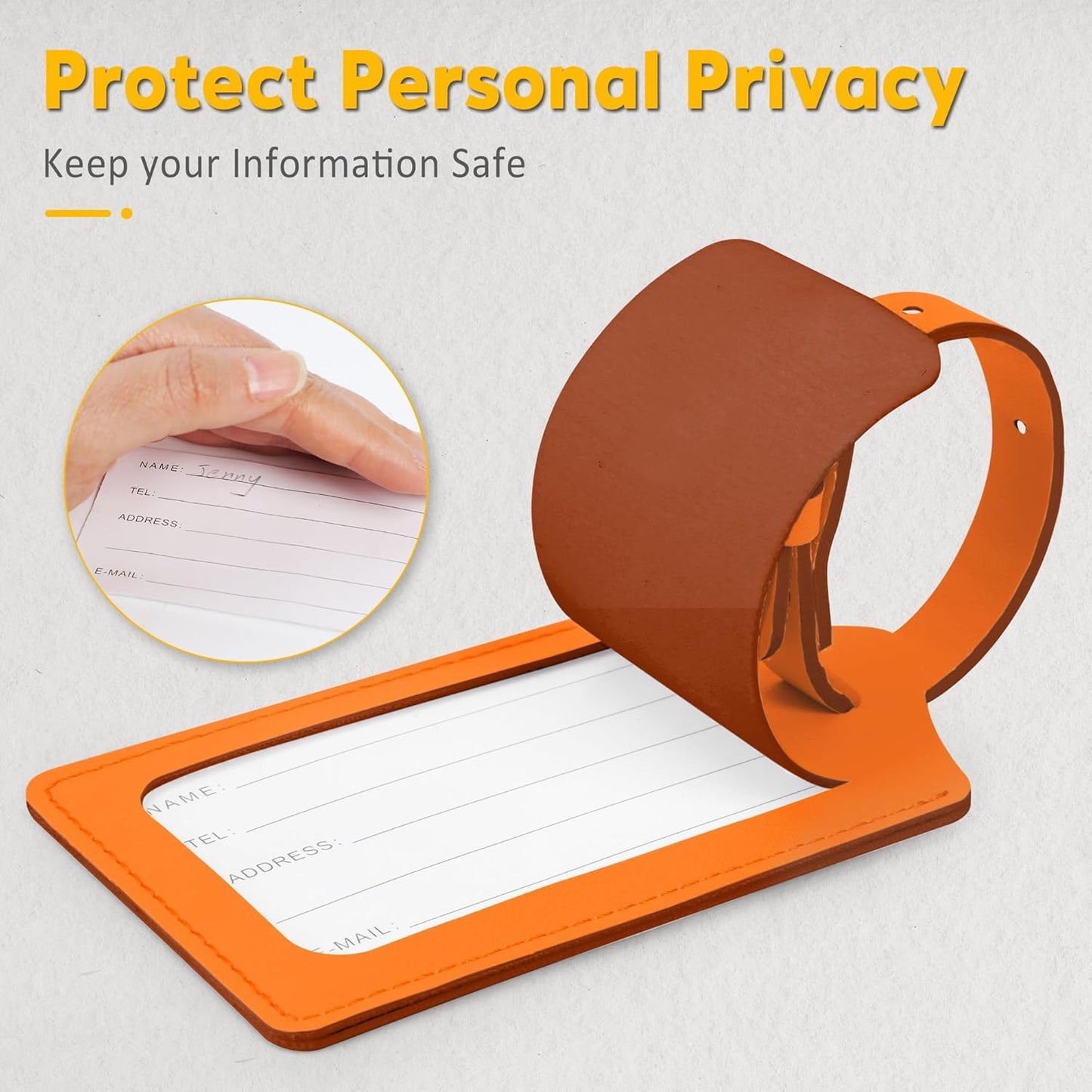 Travelambo Luggage Tags for Suitcases Faux Leather Privacy Protection 12 Pack Bag Tags Travel Accessories Essential, Hot Orange