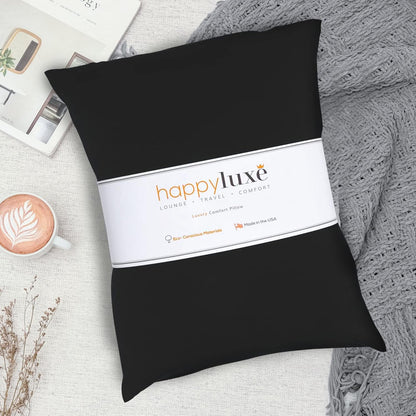 Happyluxe Odyssey Travel Pillow for Long Flights - Soft, Small, Alternative to Down and Memory Foam. 17 x 13in - Made in The USA, Jet Black Airplane Pillow for Adults Sleeping, Camping or Nap