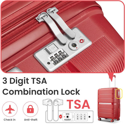 Campfun Luggage 4 Piece Sets, Expandable Carry On Luggage Set Hardshell PP, Suitcase Set with Double Spinner Wheels, Checked Durable Lightweight with TSA Lock, 14/20/24/28in, Red(A)