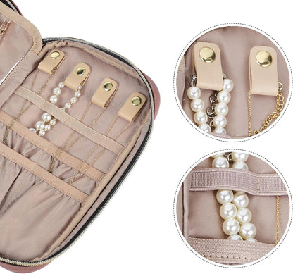 NISHEL Travel Jewelry Case, Holiday Organizer for Necklaces, Earrings, Rings, Bracelets, Watch, Rosewood-Pink