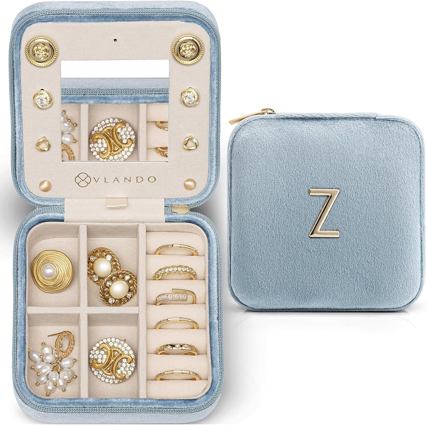 Vlando Teacher Appreciation Gifts for Women, Travel Jewelry Case for Women Teacher Gifts, Travel Gifts for Teacher, Travel Essentials Small Jewelry Box, Jewelry Travel Organizer - Letter Z, Blue
