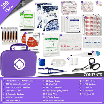 First-Aid Portable-Home Emergency-Kit Car-Travel - 299Pcs Urgent Basic First Aid Set Earthquake Emergency Kit Outdoor Backpacking Gear for Hiking Office Purple AMORNING