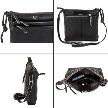 Small Soft Genuine Leather Crossbody Purse Women’s Sling Crossover Shoulder Travel Handbag with Triple Zipper
