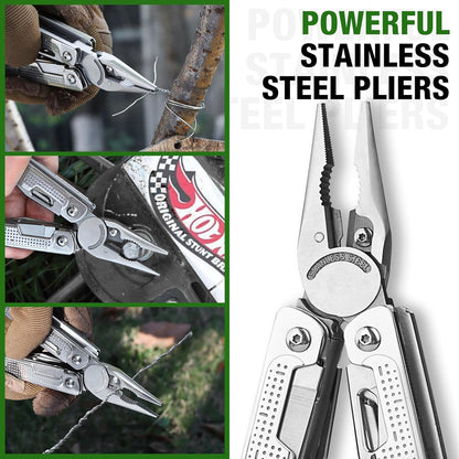 SHALL Multi Tool, 18-in-1 Multitool Pliers, Stainless Steel Multi-tool Pocket Knife w/Screwdriver Bit & Universal Socket, Self-locking Multipurpose Tool w/Sheath for Camping Fishing Survival Hunting