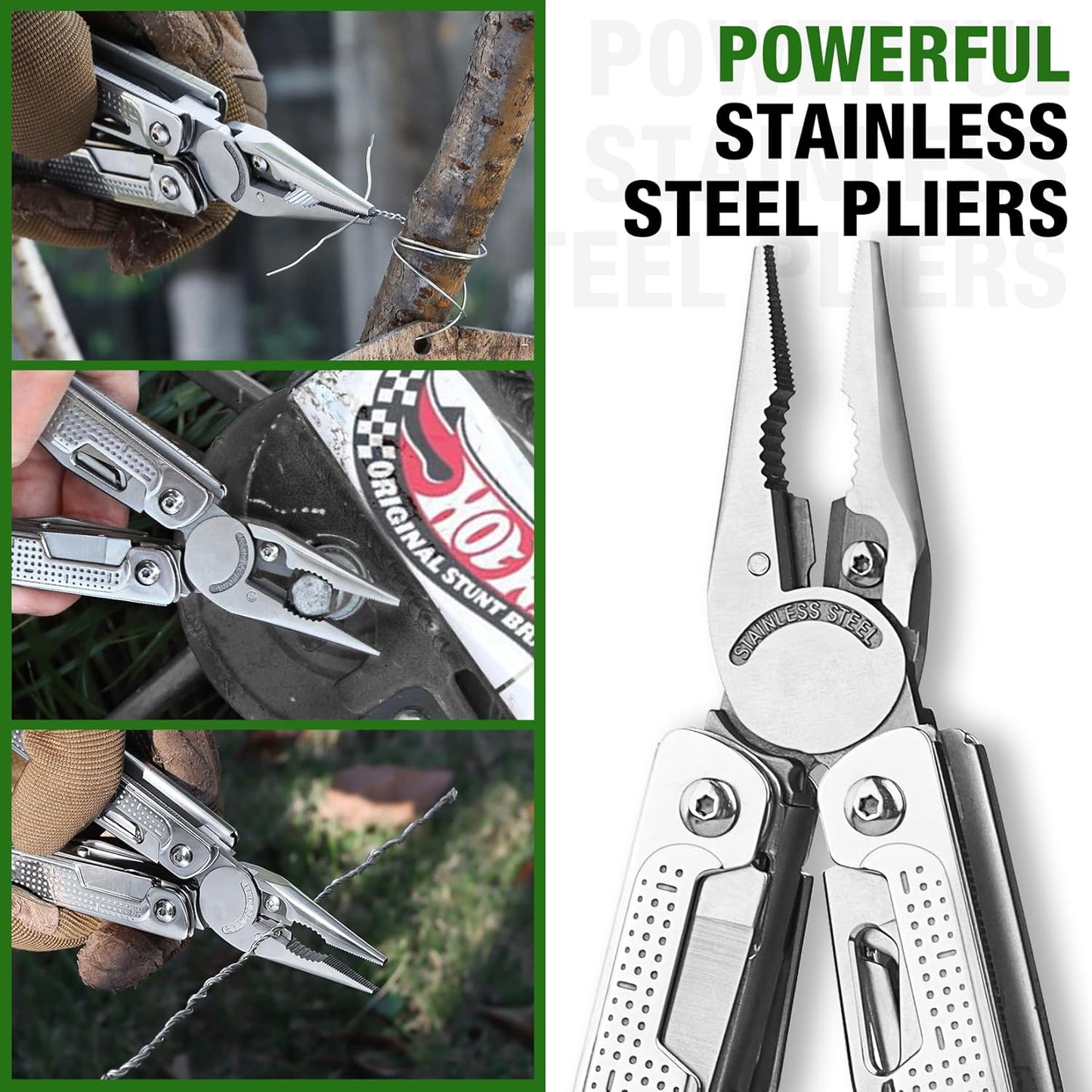 SHALL Multi Tool, 18-in-1 Multitool Pliers, Stainless Steel Multi-tool Pocket Knife w/Screwdriver Bit, Self-locking Multipurpose Tool w/Sheath for Camping Fishing Survival Hunting