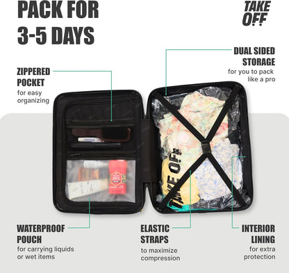 Take OFF Luggage Personal Item 3.0 – 18x14x8 Underseat Carry On with Removable Wheels – TSA Lock, Hardshell Suitcase – Fits Tight Airline Size Rules – No-Fee Lightweight Travel Bag