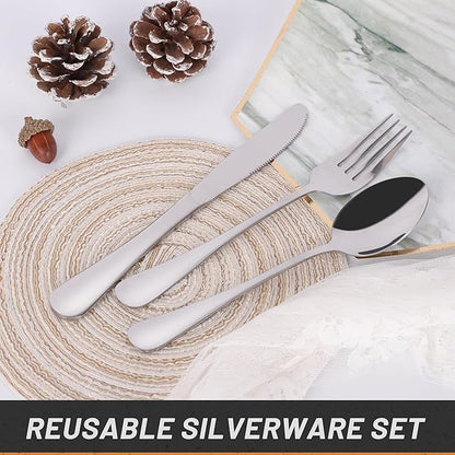 4 Piece Travel Utensils Camping utensils Travel Silverware Set with Case Fork and Spoon Set Office Stainless Steel Reusable Trip Cutlery Set Easy to journey Lightweight Lunch Box for Men