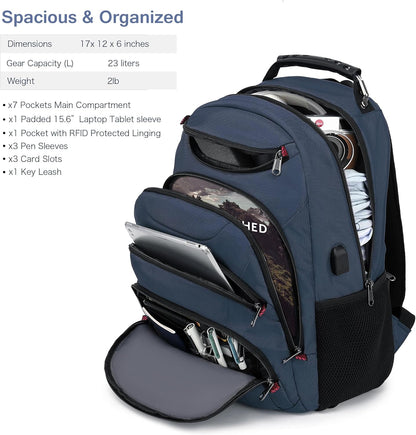 Boavan Laptop Backpack for men, 15.6 inch Laptop Bag with USB Port, Waterproof Travel Work Backpack Purse, Anti-Theft Teacher Nurse Doctor Casual Bookbags Office Business backpack，Classic Navy