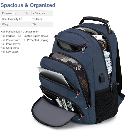 Boavan Laptop Backpack for men, 15.6 inch Laptop Bag with USB Port, Waterproof Travel Work Backpack Purse, Anti-Theft Teacher Nurse Doctor Casual Bookbags Office Business backpack，Classic Navy