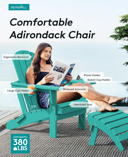 SERWALL Adirondack Chair with Cup Holders - Composite Adirondack Chairs HDPE Outdoor Chairs All Weather Use- Aruba