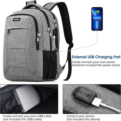 BIKROD Laptop Backpack for Men and Women, 17 Inch Large School Backpacks for Teens, Business Anti Theft Durable Travel Back Pack, Water Resistant Computer Bag with USB Charging Port, Grey