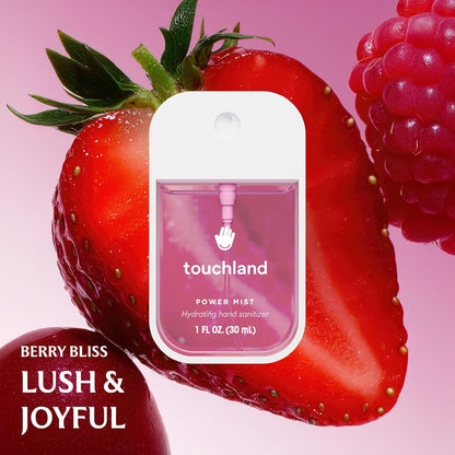 Touchland Hydrating Hand Sanitizer Spray Bundle, DREAM 5 Set (Watermelon, Berry, Beach Coco, Sandalwood Power Mists, Icy White Hand Mist Case), 1 FL. OZ. Travel Size