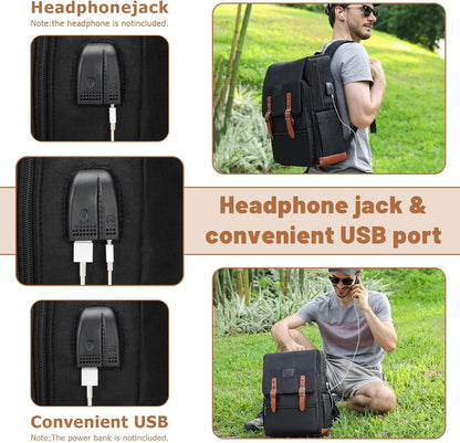 HFSX Vintage Backpack Laptop Backpack Men Women Business Travel Computer Backpack College Bookbag Stylish Water Resistant Vintage Backpack with USB Port Fits 15.6 Inch Laptop Black