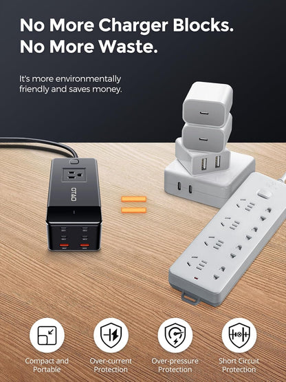 200W Power Station, 7-in-1 GaN Fasting Charging Station USB C Charger Power Strip with AC Adapter for MacBook Laptops iPhone iPad, 4 USB-C+2 USB-A Ports+1 AC Outlets Desktop Accessory for Home Office