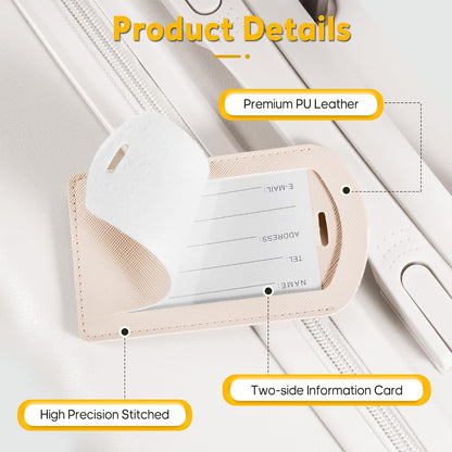3 Pack Luggage Tags for Suitcases, TSA Approved Bag Tags, Baggage Tags with Privacy Protection, Travel Essentials Luggage Accessories, Ivory & Brown