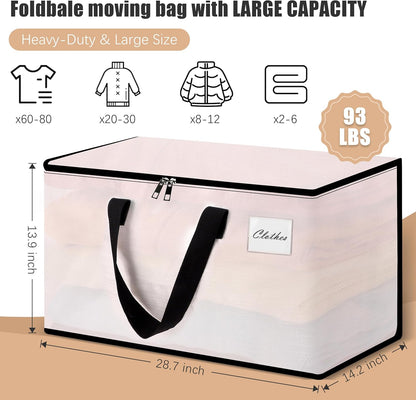 Heavy Duty Moving Bags - Extra Large Packing Bags and Storage Totes, Collapsible and Foldable Option for Moving and Storage, Clear, 93 L - 18 Pack